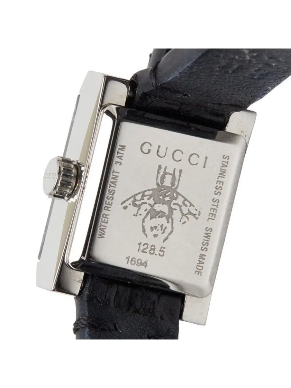 Gucci G-frame Square Watch 128.5 Black Silver Stainless Steel Leather